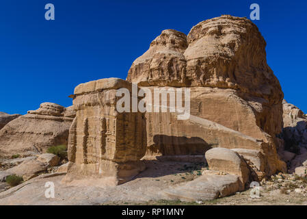 So called God Blocks in Petra historical city of Nabatean Kingdom in Jordan Stock Photo