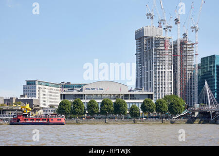 View across river Thames towards Royal Festival Hall. Southbank Master Plan, London, United Kingdom. Architect: Mica Architects, 2018. Stock Photo