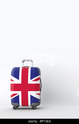 Travel suitcase with the flag of UK. Holiday destination. 3D Render Stock Photo