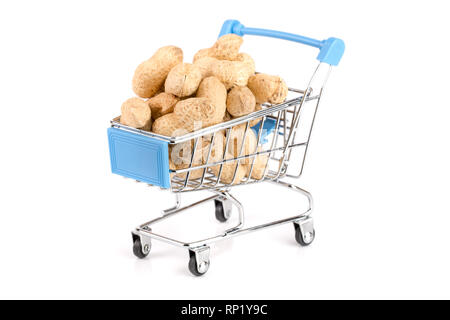 peanut in a shopping cart isolated on white background. Stock Photo