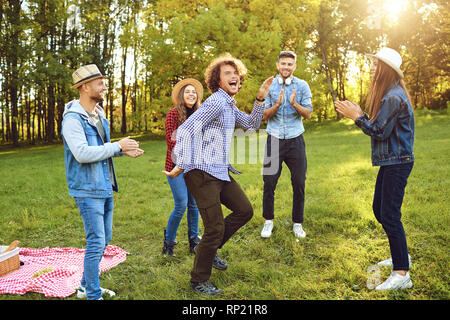 Friends have fun in the park. Stock Photo