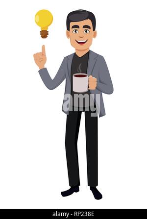 Business man cartoon character. Handsome businessman having a good idea. Vector illustration on white background Stock Vector