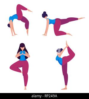 Set of poses faceless woman yoga and stretching, collection of