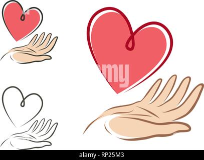 Heart in hand, logo or label. Health, love, life, charity icon. Vector illustration Stock Vector