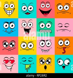 Colorfull set of cute happy smiley emotions,vector illustration Stock Vector