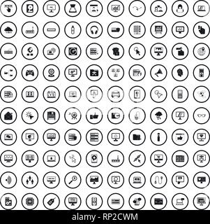100 computer icons set in simple style Stock Vector