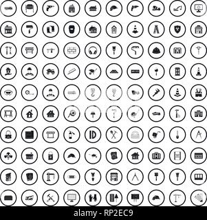 100 construction icons set in simple style Stock Vector