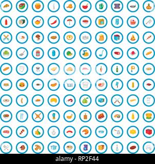 100 bakery and cooking icons set, cartoon style Stock Vector