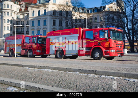 Swedish Fire engine truck in Farsta - St, Stock Video