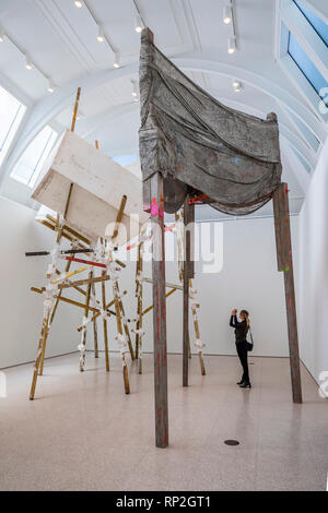 London, UK. 20th Feb 2019. cul-de-sac by British sculptor Phyllida Barlow a new, large-scale work at the Royal Academy of Arts. She has transformed the Gabrielle Jungels-Winkler Galleries with an exhibition conceived as a sequential installation running across all three of the interconnected spaces. There are changes of pace and emphasis across the galleries as Barlow seeks to interrogate and challenge the spaces. It runs from 23 February – 23 June 2019 Credit: Guy Bell/Alamy Live News Stock Photo