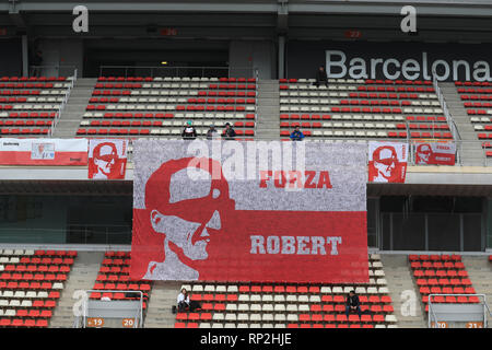 Barcelona, Spain. 20th Feb 2019. Circuit de Barcelona-Catalunya, Barcelona, Spain. 20th Feb, 2019. Formula One Testing Day 3; Robert Kubica fans flags in the stands Credit: Action Plus Sports/Alamy Live News Stock Photo