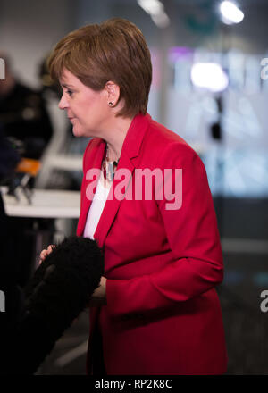 Glasgow, UK. 20 February 2019. Scotland's First Minister, Nicola Sturgeon, opens Scotland's International Marine Conference with a keynote speech on marine pollution. Credit: Colin Fisher/Alamy Live News Stock Photo