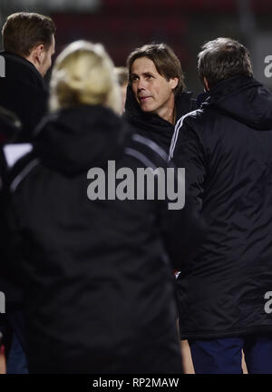 Olomouc, Czech Republic. 20th Feb, 2019. Head coach of Lyon Stephane Roche in the SK Sigma Olomouc - Olympique Lyon match, within UEFA Youth League, U19, in Olomouc, Czech Republic, on February 20, 2019. Credit: Ludek Perina/CTK Photo/Alamy Live News Stock Photo