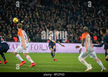 Paris, France. 20th Feb, 2019. PARIS, IF - 20.02.2019: PSG X MONTPELLIER - Angel di Maria scores goal (2-1) during the match between PSG vs. Montpellier held at the Parc des Princes in Paris. The match is valid for the French Championship. (Photo: Richard Callis/Fotoarena) Credit: Foto Arena LTDA/Alamy Live News Stock Photo
