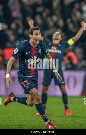 Paris, France. 20th Feb, 2019. PARIS, IF - 20.02.2019: PSG X MONTPELLIER - Angel di Maria celebrates his goal (2-1) during the match between PSG x Montpellier held at the Parc des Princes in Paris. The match is valid for the French Championship. (Photo: Richard Callis/Fotoarena) Credit: Foto Arena LTDA/Alamy Live News Stock Photo