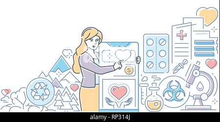 Charity concept - modern line design style illustration Stock Vector