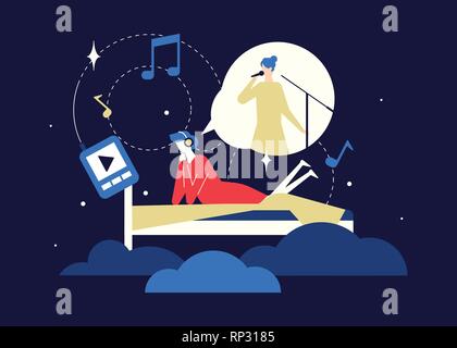Listening to music - flat design style colorful illustration Stock Vector