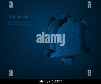 Notification symbol low poly vector illustration, bell polygonal icon, alarm concept illustration, dark blue background Stock Vector