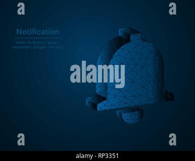 Notification symbol low poly vector illustration, bell polygonal icon, alarm concept illustration, dark blue background Stock Vector