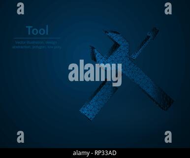 Tool symbol low poly vector illustration, instrument polygonal icon, Wrench and screwdriver concept illustration, dark blue background Stock Vector