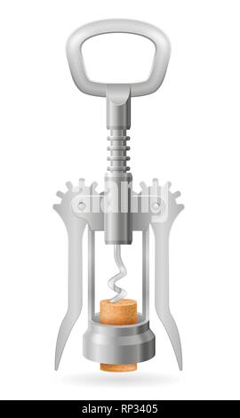 metal corkscrew for opening a cork in a wine bottle vector illustration isolated on white background Stock Vector