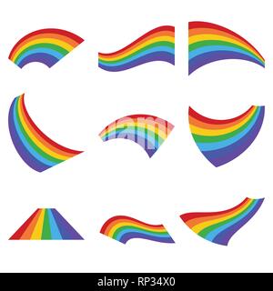 Set of rainbows in different shape isolated. Vector illustration Stock Vector