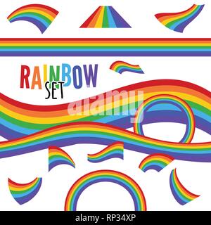 Set of rainbows in different shape isolated. Vector illustration Stock Vector