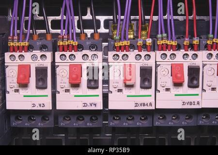 Image shows control cubicle. Electric device and circuit breakers inside power case.Image shows control cubicle. Electric device and circuit breakers  Stock Photo