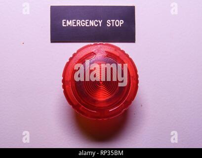 Emergency stop. Emergency button. Red electric button Stock Photo