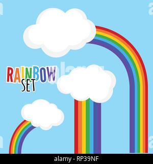 Vector icon set, Color rainbow with clouds. Stock Vector