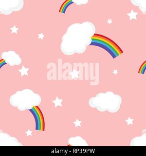 Vector rainbow and clouds seamless pattern Stock Vector