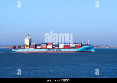 Vuoksi Maersk, ice-class feeder container ship / cargo ship from Maersk Line, Danish international container shipping company Stock Photo