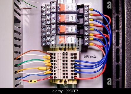 Close-up wiring connectors or terminal block for industrial electronic ...