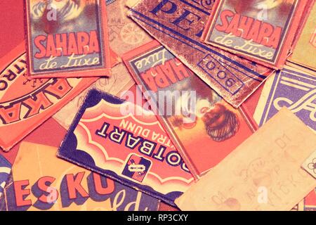 Vintage covers of razor blade. Background. Close-up. Stock Photo