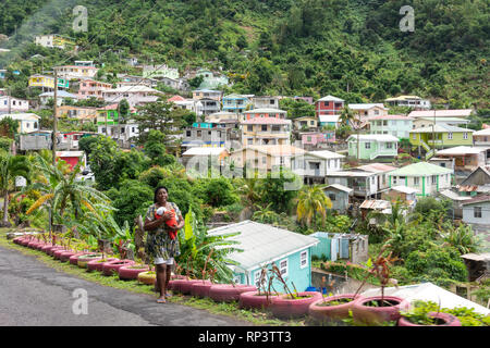 Hillside village on road south, Dominica, Lesser Antilles, Caribbean Stock Photo