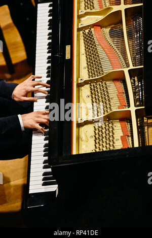 Pianist and piano from above. Stock Photo