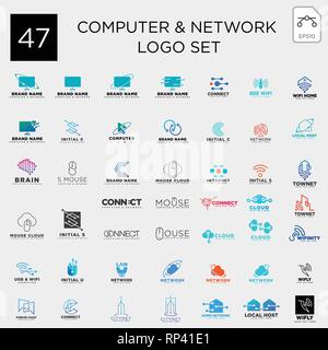 digital computer network technology set logo template vector illustration icon element isolated - vector Stock Vector