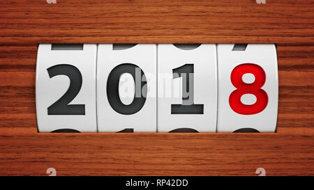 Design component of a counter dial that is showing the year 2018, three-dimensional rendering, 3D illustration Stock Photo