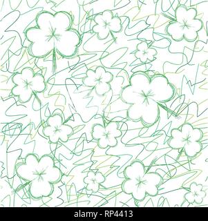 Seamless background with sketch clovers for St.Patrick day, vector illustration Stock Vector