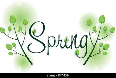 Spring background with text and trees and sunshine, vector illustration Stock Vector
