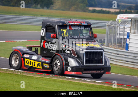 Stuart Oliver in the Volvo VNL, Division 1, truck race at the 2018 Snetterton meeting, Norfolk, UK. Stock Photo