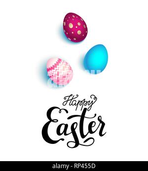Happy Easter holiday card. Realistic colored Easter egg isolated. Festive vector illustration. Stock Vector