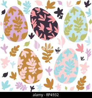 Set of Easter design elements. Eggs, flowers, willow, branches, hearts, patterns. Perfect for holiday decoration and spring greeting cards Stock Vector