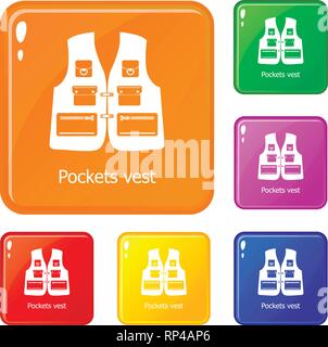 Pockets vest icons set vector color Stock Vector