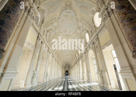 TURIN, ITALY, FEBRUARY  2019 : The Grand Galley of  Venaria Reale, Royal Palace, Unesco heritage. Stock Photo