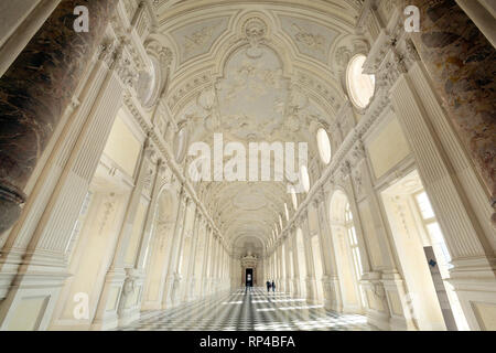 TURIN, ITALY, FEBRUARY  2019 : The Grand Galley of  Venaria Reale, Royal Palace, Unesco heritage. Stock Photo