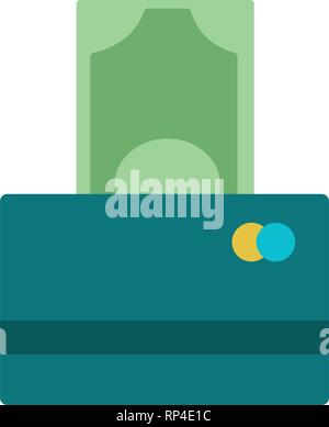 Illustration of One Hundred Euro Banknotes being inserted into currency reader on a credit card. Bank Account Balance Upload Withdrawal concept Stock Vector