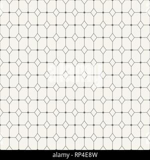 Vector seamless minimalistic pattern. Geometric background of repeating rhombuses and squares. Dots connected with lines. Stock Vector