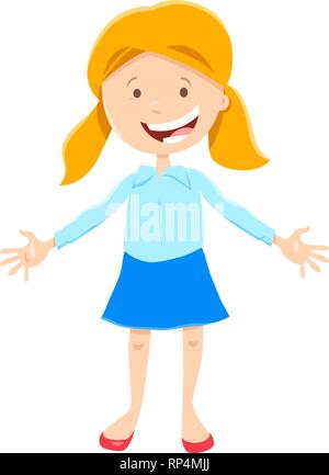 Cartoon Illustration of Happy Girl Kid or Teen Character Stock Vector