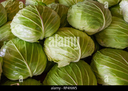 green cabbages in fresh market Stock Photo